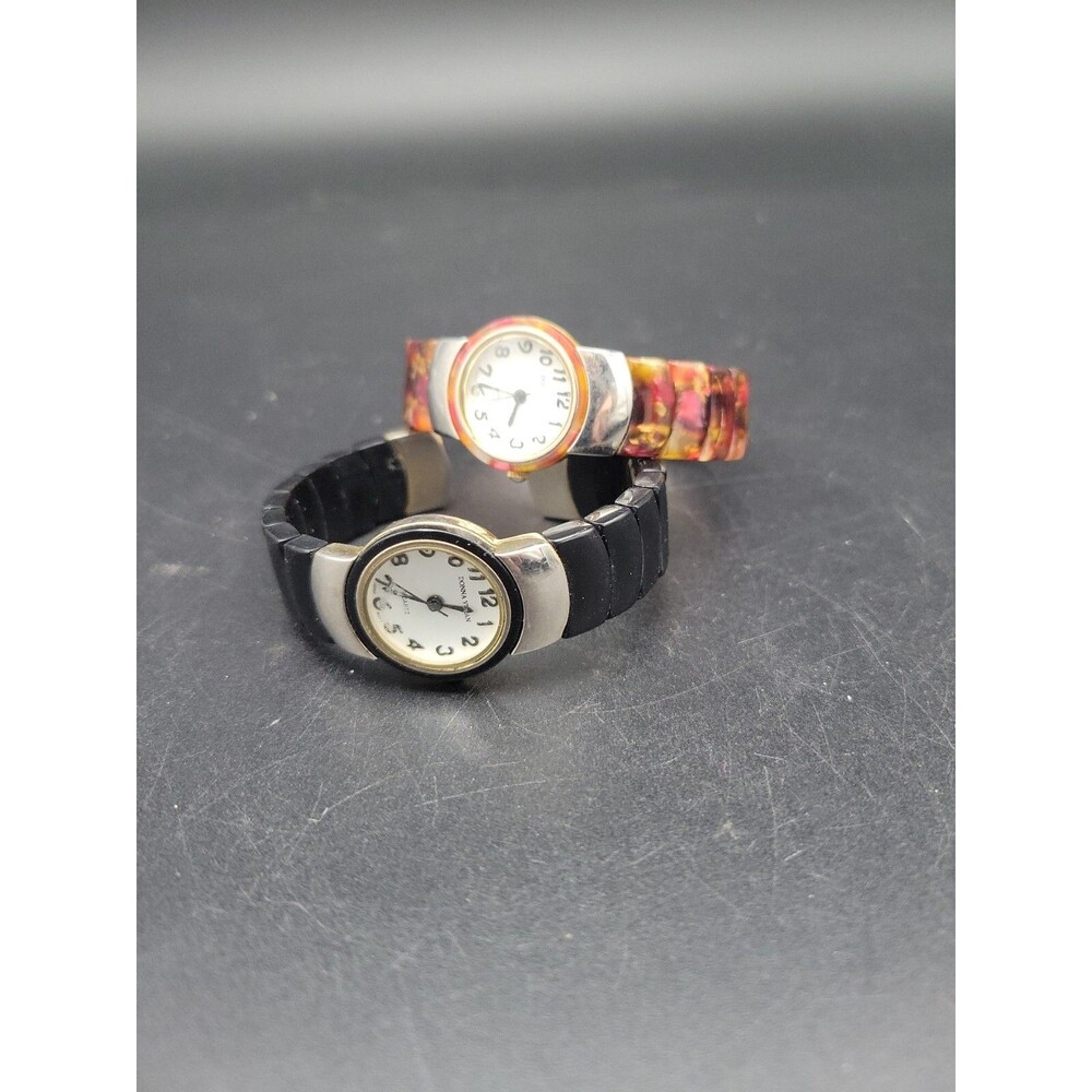 Lot- 2 Donna Vivian Women Bangle Cuff Watches-Black Tortoiseshell Vintage Beauty